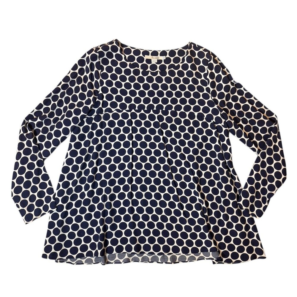 Boden Women’s Size 10 Navy White Polka Dot Long Sleeve Blouse Boat Neck